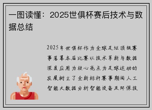 一图读懂：2025世俱杯赛后技术与数据总结