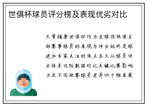 世俱杯球员评分榜及表现优劣对比